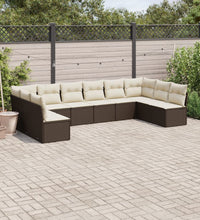 10-tlg. Garten-Sofagarnitur mit Kissen Braun Poly Rattan
