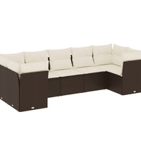 7-tlg. Garten-Sofagarnitur mit Kissen Braun Poly Rattan