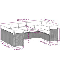 9-tlg. Garten-Sofagarnitur mit Kissen Hellgrau Poly Rattan