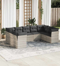 9-tlg. Garten-Sofagarnitur mit Kissen Hellgrau Poly Rattan