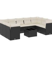 10-tlg. Garten-Sofagarnitur mit Kissen Schwarz Poly Rattan