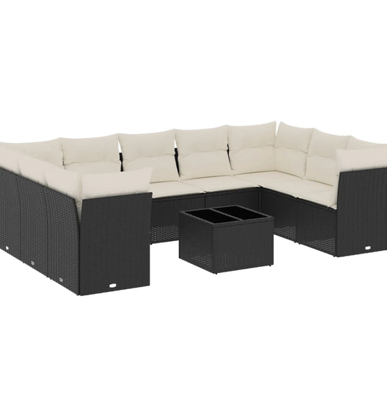 10-tlg. Garten-Sofagarnitur mit Kissen Schwarz Poly Rattan