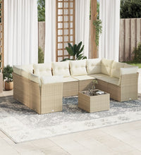 10-tlg. Garten-Sofagarnitur mit Kissen Beige Poly Rattan