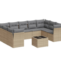 10-tlg. Garten-Sofagarnitur mit Kissen Beige Poly Rattan