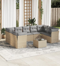 10-tlg. Garten-Sofagarnitur mit Kissen Beige Poly Rattan
