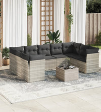 10-tlg. Garten-Sofagarnitur mit Kissen Hellgrau Poly Rattan
