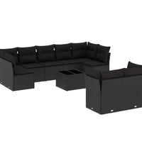 10-tlg. Garten-Sofagarnitur mit Kissen Schwarz Poly Rattan