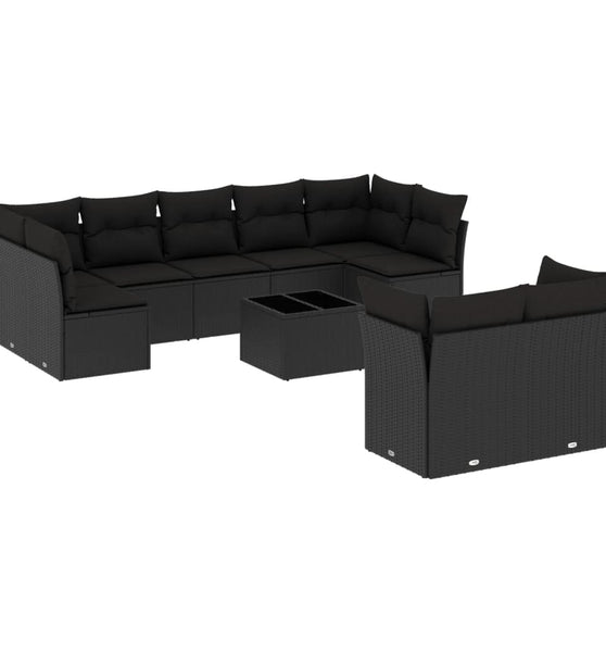 10-tlg. Garten-Sofagarnitur mit Kissen Schwarz Poly Rattan