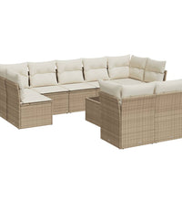 10-tlg. Garten-Sofagarnitur mit Kissen Beige Poly Rattan