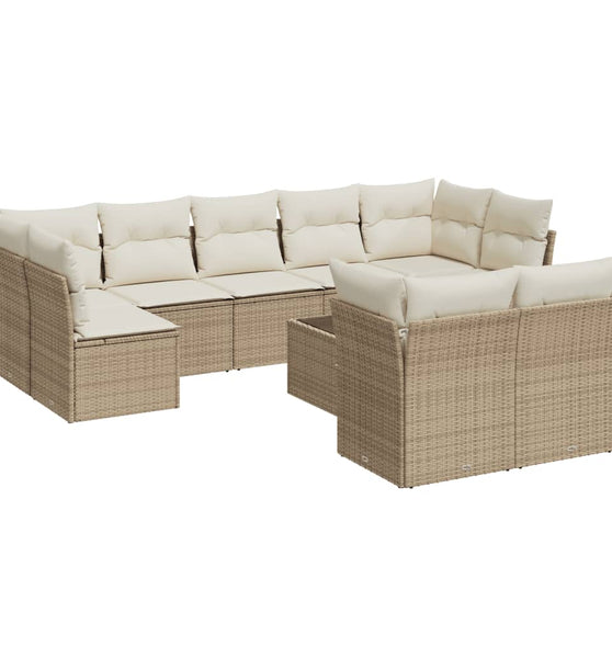 10-tlg. Garten-Sofagarnitur mit Kissen Beige Poly Rattan