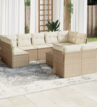 10-tlg. Garten-Sofagarnitur mit Kissen Beige Poly Rattan