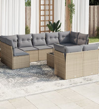 10-tlg. Garten-Sofagarnitur mit Kissen Beige Poly Rattan