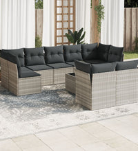 10-tlg. Garten-Sofagarnitur mit Kissen Hellgrau Poly Rattan