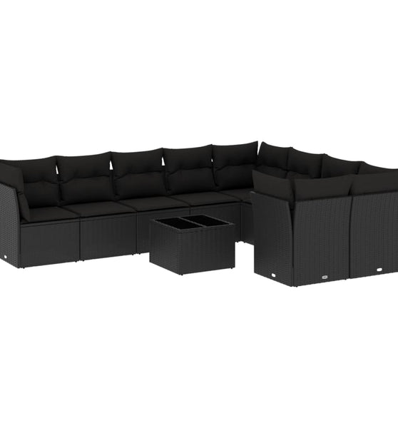 10-tlg. Garten-Sofagarnitur mit Kissen Schwarz Poly Rattan