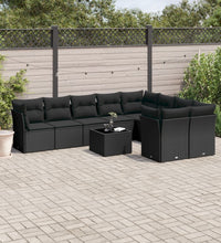 10-tlg. Garten-Sofagarnitur mit Kissen Schwarz Poly Rattan