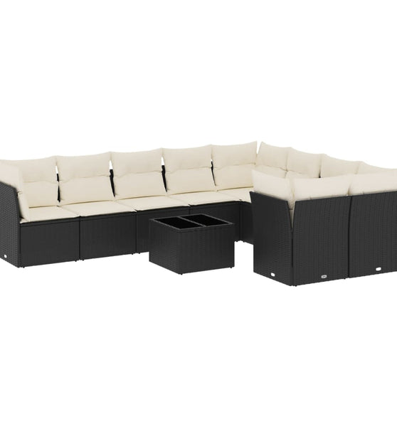 10-tlg. Garten-Sofagarnitur mit Kissen Schwarz Poly Rattan