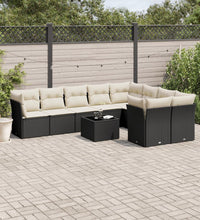 10-tlg. Garten-Sofagarnitur mit Kissen Schwarz Poly Rattan