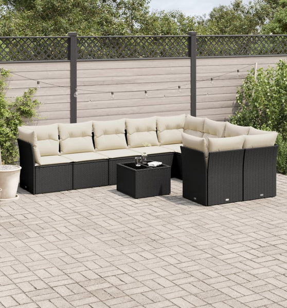 10-tlg. Garten-Sofagarnitur mit Kissen Schwarz Poly Rattan