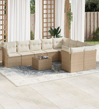 10-tlg. Garten-Sofagarnitur mit Kissen Beige Poly Rattan