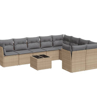 10-tlg. Garten-Sofagarnitur mit Kissen Beige Poly Rattan