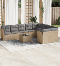 10-tlg. Garten-Sofagarnitur mit Kissen Beige Poly Rattan