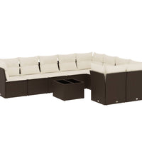 10-tlg. Garten-Sofagarnitur mit Kissen Braun Poly Rattan
