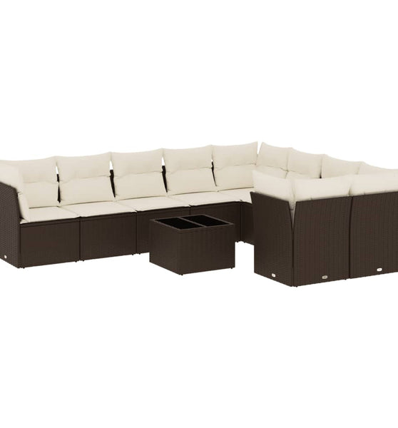 10-tlg. Garten-Sofagarnitur mit Kissen Braun Poly Rattan
