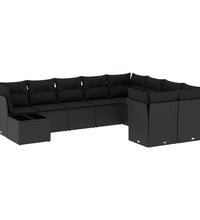 10-tlg. Garten-Sofagarnitur mit Kissen Schwarz Poly Rattan