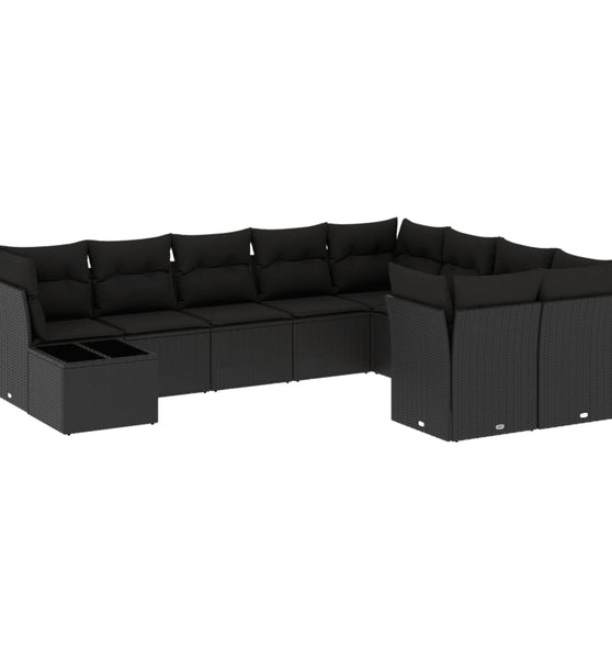 10-tlg. Garten-Sofagarnitur mit Kissen Schwarz Poly Rattan