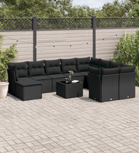 10-tlg. Garten-Sofagarnitur mit Kissen Schwarz Poly Rattan