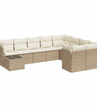 10-tlg. Garten-Sofagarnitur mit Kissen Beige Poly Rattan