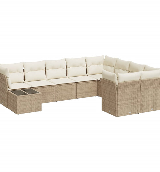 10-tlg. Garten-Sofagarnitur mit Kissen Beige Poly Rattan