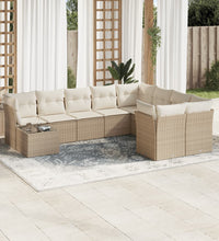 10-tlg. Garten-Sofagarnitur mit Kissen Beige Poly Rattan