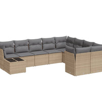 10-tlg. Garten-Sofagarnitur mit Kissen Beige Poly Rattan