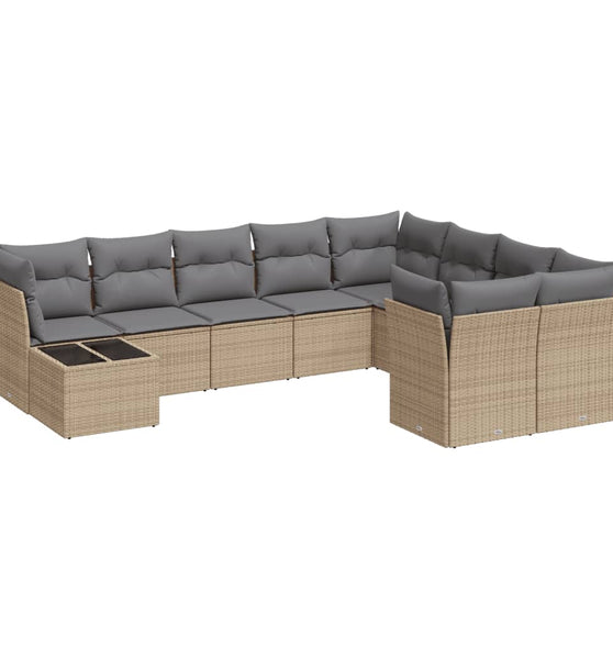 10-tlg. Garten-Sofagarnitur mit Kissen Beige Poly Rattan