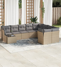 10-tlg. Garten-Sofagarnitur mit Kissen Beige Poly Rattan