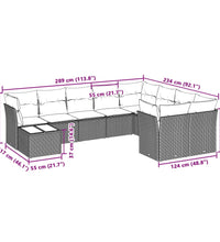 10-tlg. Garten-Sofagarnitur mit Kissen Hellgrau Poly Rattan