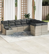 10-tlg. Garten-Sofagarnitur mit Kissen Hellgrau Poly Rattan