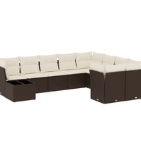 10-tlg. Garten-Sofagarnitur mit Kissen Braun Poly Rattan