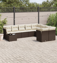 10-tlg. Garten-Sofagarnitur mit Kissen Braun Poly Rattan