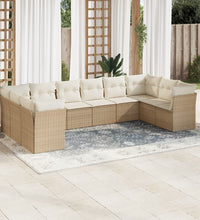 10-tlg. Garten-Sofagarnitur mit Kissen Beige Poly Rattan