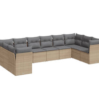 10-tlg. Garten-Sofagarnitur mit Kissen Beige Poly Rattan