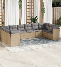 10-tlg. Garten-Sofagarnitur mit Kissen Beige Poly Rattan