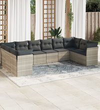 10-tlg. Garten-Sofagarnitur mit Kissen Hellgrau Poly Rattan