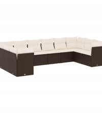 10-tlg. Garten-Sofagarnitur mit Kissen Braun Poly Rattan