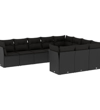 10-tlg. Garten-Sofagarnitur mit Kissen Schwarz Poly Rattan