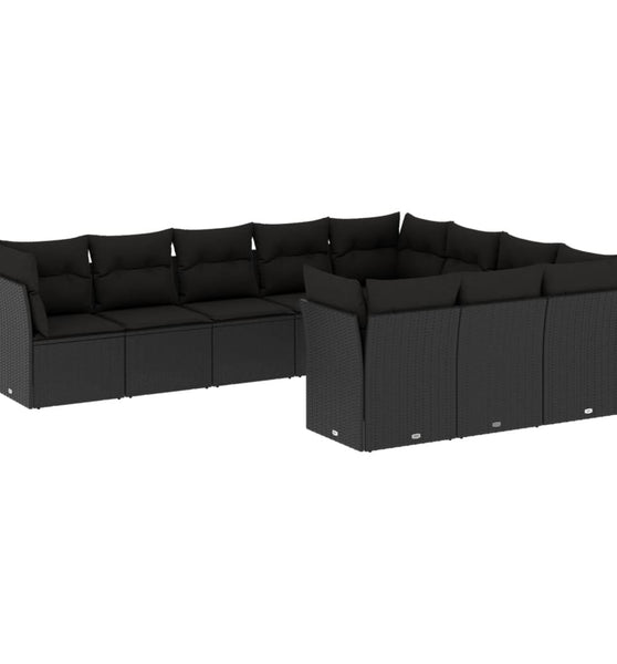 10-tlg. Garten-Sofagarnitur mit Kissen Schwarz Poly Rattan