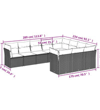 10-tlg. Garten-Sofagarnitur mit Kissen Schwarz Poly Rattan