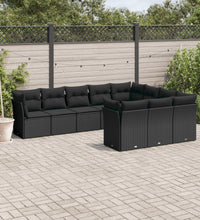 10-tlg. Garten-Sofagarnitur mit Kissen Schwarz Poly Rattan