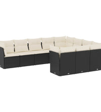 10-tlg. Garten-Sofagarnitur mit Kissen Schwarz Poly Rattan